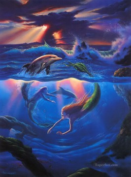 人魚とイルカ ファンタジー Oil Paintings